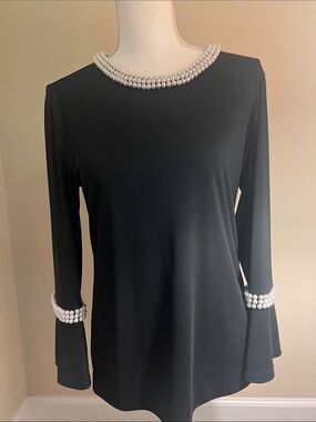 Karl Lagerfeld Black Long-Sleeve Top with Pearl Trim